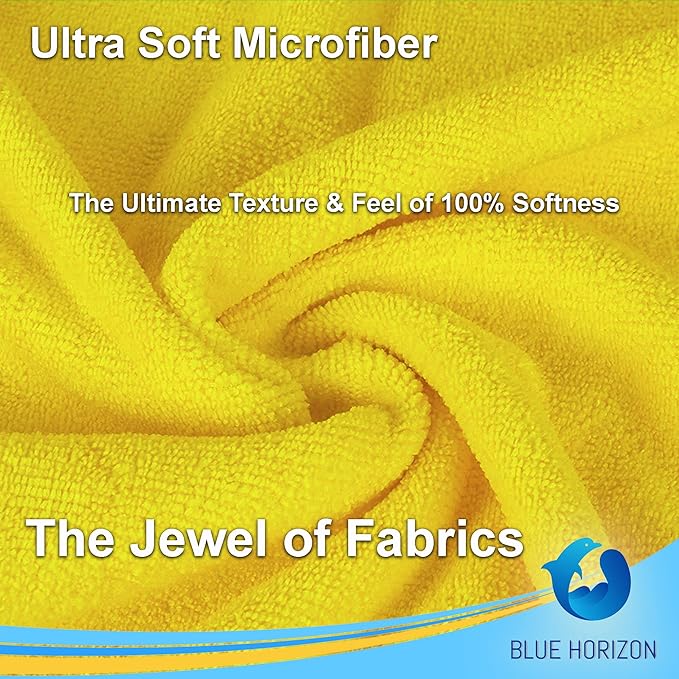 Blue Horizon Microfiber Cleaning Towels, 36-Pack, Ultra Soft Plush Washcloth, Professional Grade Premium Microfiber Detailing Cleaning Cloths, Car, Household and Commercial (Yellow, 16" x 16")