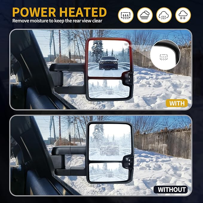 DWVO Towing Mirrors Compatible with 2001-2002 GMC Yukon XL, 1999-2002 Sierra Silverado 1500 2500, Heated Adjusted Power Glass Turn Signal Light Backup Lamp Telescoping Smoke