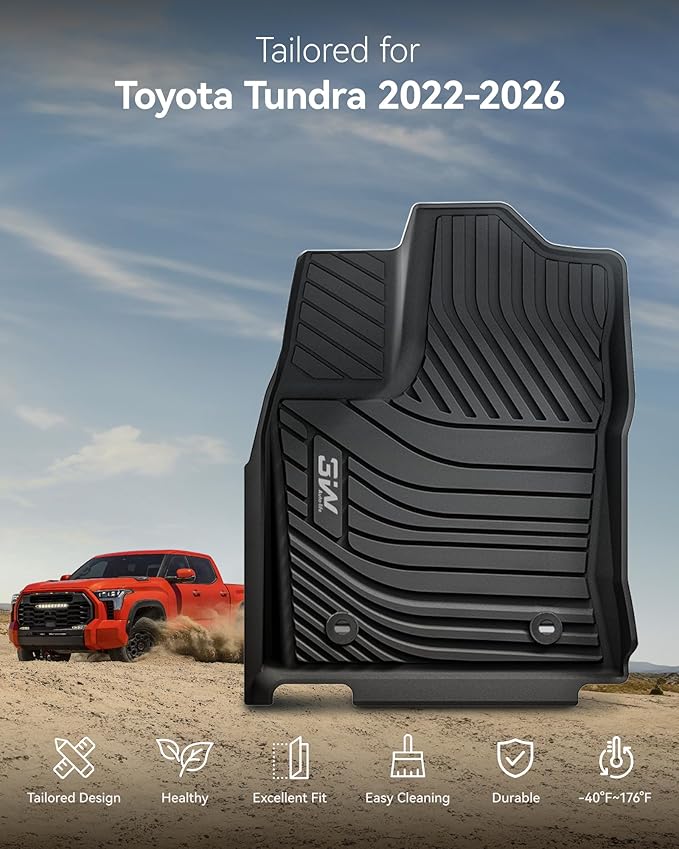 3W Floor Mats Fit 2022-2026 Toyota Tundra (Only for CrewMax Cab), TPE All Weather Custom Fit Floor Liner for Tundra SR/SR5/TRD PRO/Limited/Platinum/Castone Accessories Car Mats Easy Clean