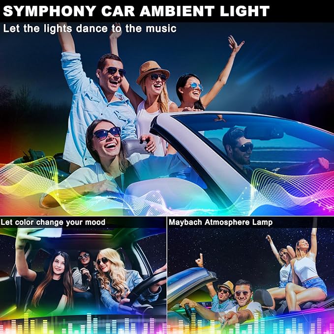 Dreamcolor Acrylic Interior Car LED Strip Light with Wireless APP, RGB 6 in 1 with 175 inches 593 LEDs Fiber Optic Strip Lights for Car, Dynamic Chasing Music Sync Neon Car Ambient Lighting Kits