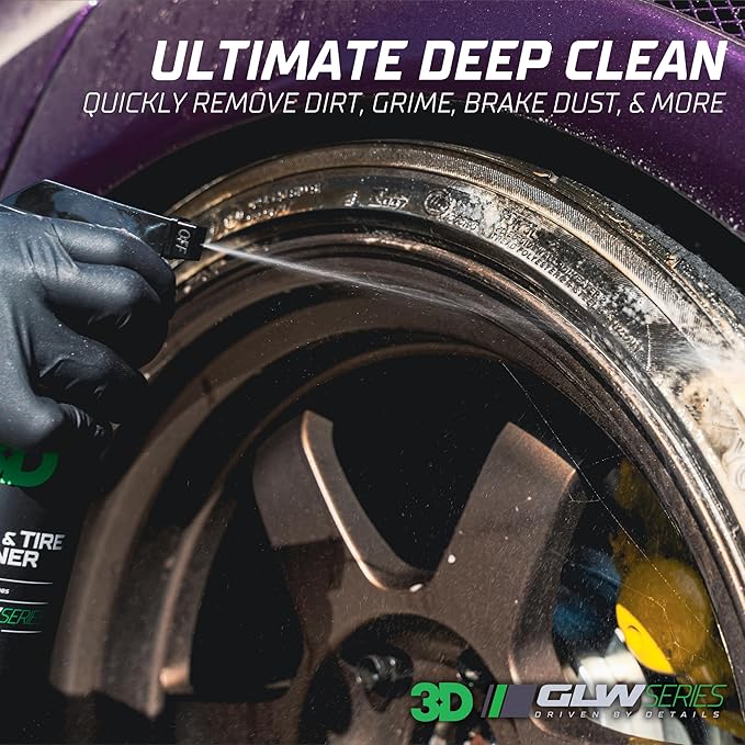3D GLW Series Wheel & Tire Cleaner – Deep Cleaning All-in-One Formula | Removes Brake Dust, Grime, Tire Browning | Safe on All Wheels | DIY Car Detailing |16 oz