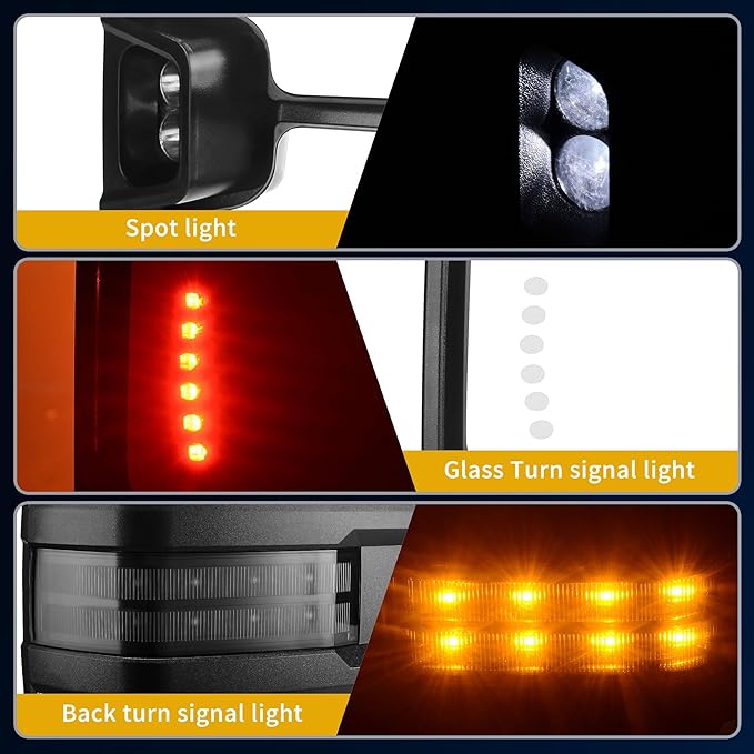DWVO Towing Mirrors Compatible with 03-06 Silverado Avalanche Tahoe Suburban GMC Yukon Sierra Cadillac Escalade, LED Signal Lamp Power Heated Clearance Light Black Pair Mirrors