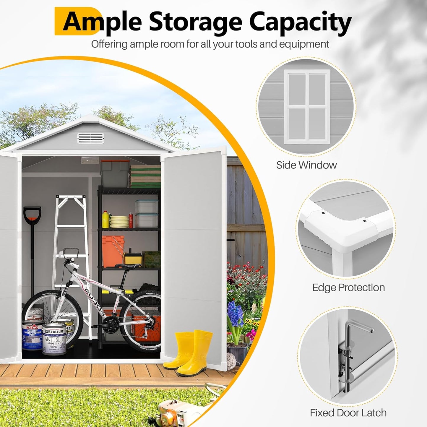 6 * 4.4 FT Resin Outdoor Storage Shed Plastic Shed with Floor, Reinforced Floor for Patio Furniture, Gardening Tools, Lawn Mower, Plastic Garden Shed with Lockable Door for Backyard (Gray)