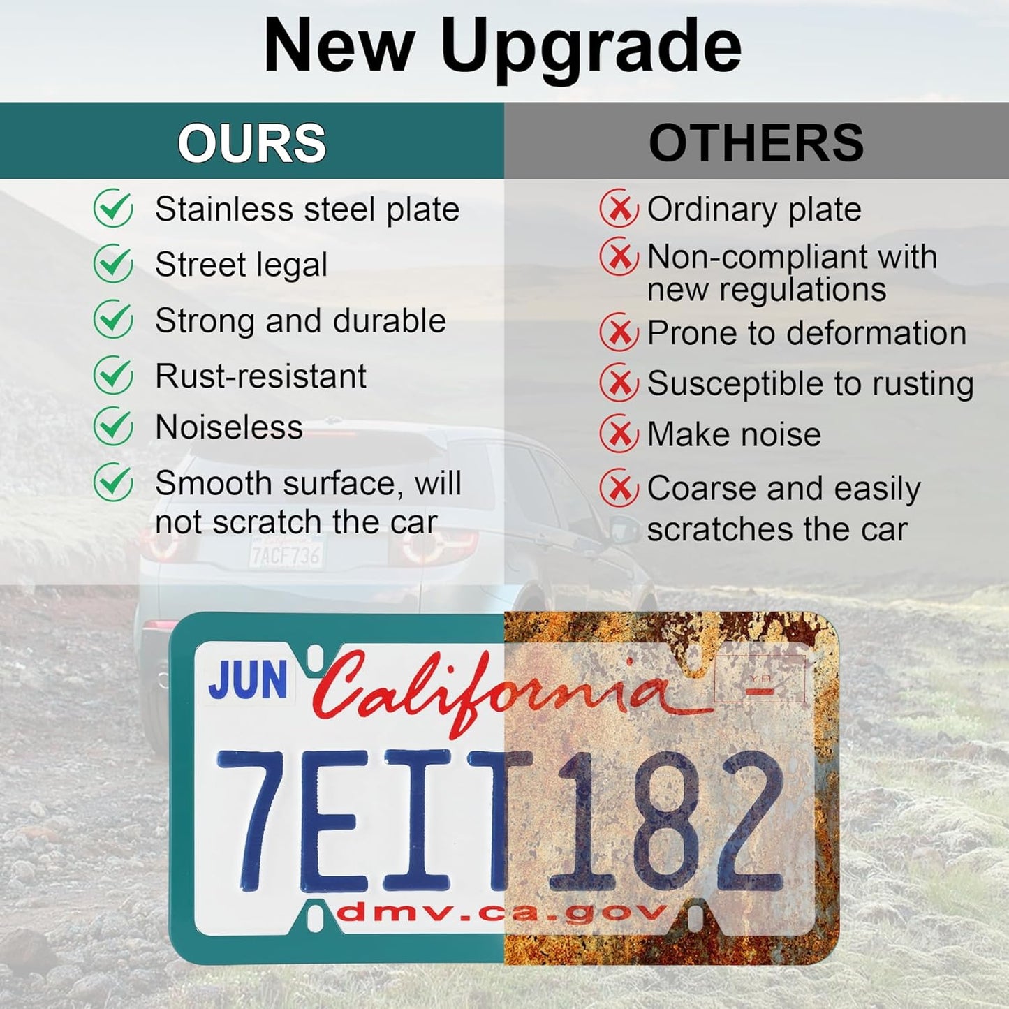 LivTee 4 Holes Stainless Steel License Plate Frames, 2 PCS Car Licence Plate Covers, Automotive Exterior Accessories Slim Design with Bolts Washer Caps for US Vehicles, Green