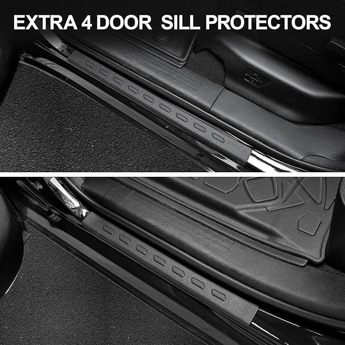Floor Mats Fit for 2013-2018 Dodge Ram 1500/2500/3500 Crew Cab & 2019-2024 Dodge Ram 1500 (Only Classic Body) Crew Cab All Weather TPE Car Liner, & Door Sill Guards Accessories
