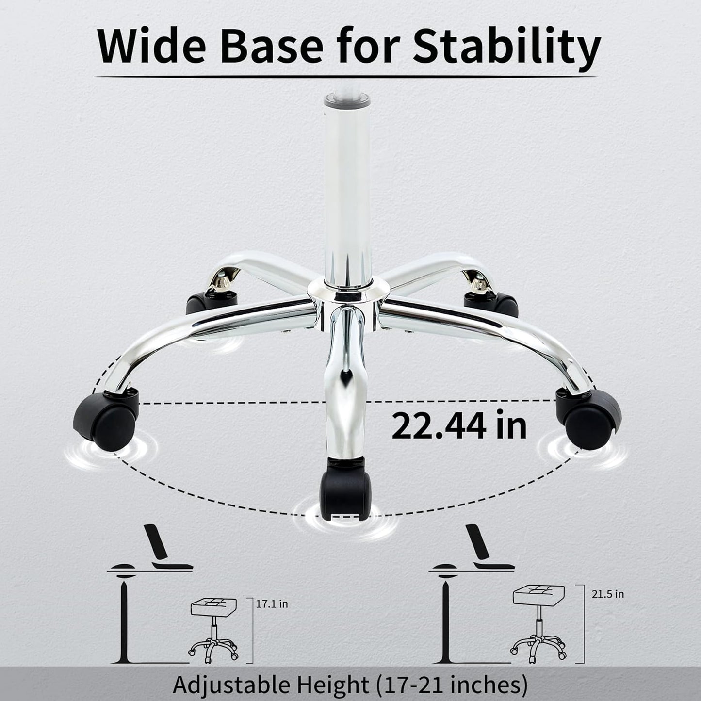Adjustable Drafting Stools 17-21 inch (Saddle Shaped Seat) (300lbs Capacity) Office Stool with Wheels (Gray)