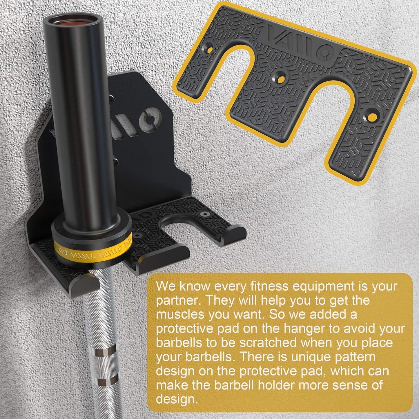 VAIIO Single Olympic Barbell Hanger,Garage Gym Bar Wall Rack,Vertical Barbell Mount Rack,Black Powder Coated,Space Saving Commercial or Home Gym Accessory,Holds Under 33mm Bar Size