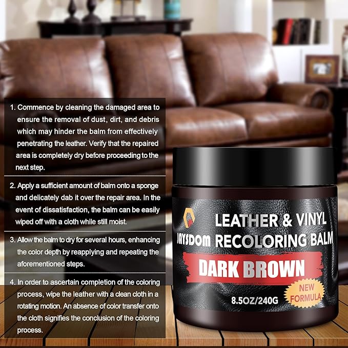 Leather Recoloring Balm, Leather Repair Kit, Leather Dye, Leather Color Restorer, Leather Scratch Remover, Leather Couch Paint, Repair, Leather Scratch Repair, Leather Restorer(Dark Brown)