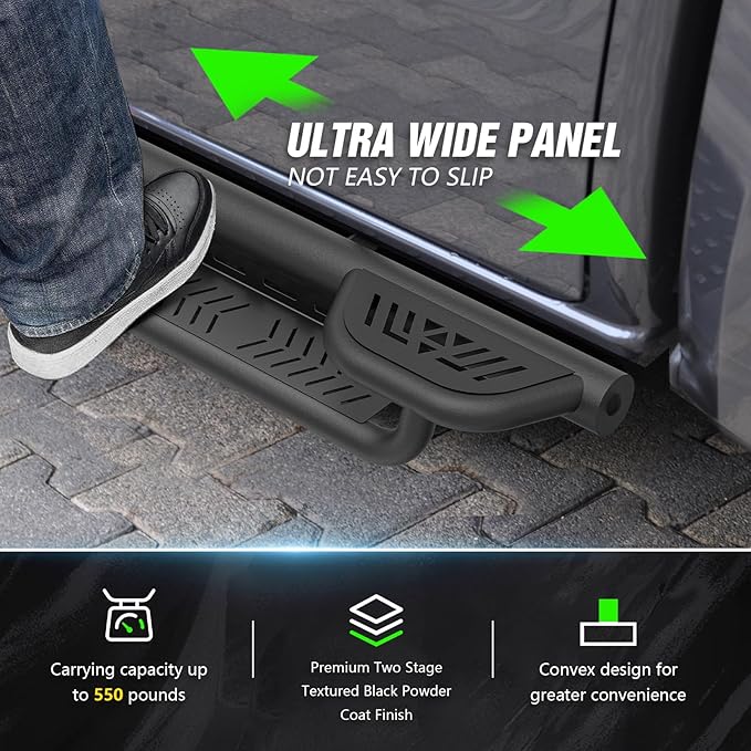 Three Raised Steps Running Boards Side Steps Compatible with 2024 2025 Toyota Tacoma Double Cab & Crew Cab, Heavy-Duty Carbon Steel Bolt-on Nerf Bar Side Rails Rock Sliders (4 Full-Size Doors)