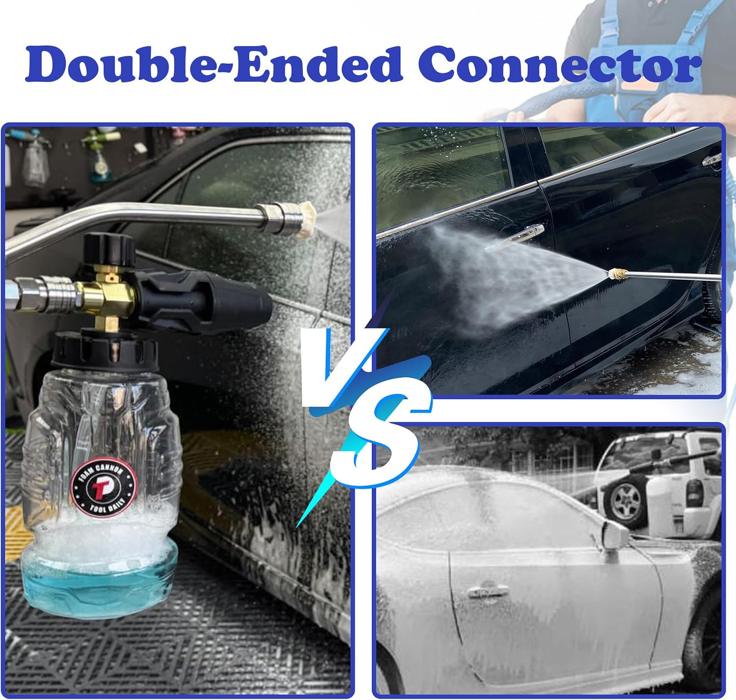 Tool Daily Pressure Washer Foam Cannon with Dual Connector Accessory, Double Tip Attachment for Soap Cannon, 5 Power Washer Nozzle Tips, 1/4” Quick Connect