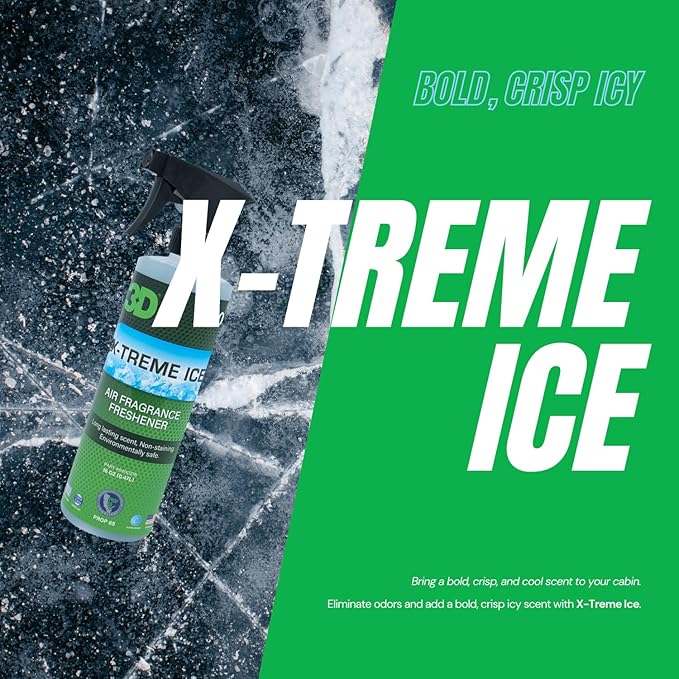 3D X-Treme Ice Air Freshener – 16oz Water-Based Spray – Long-Lasting, Non-Toxic Odor Eliminator – Safe for Pets & People – Crisp, Invigorating Scent for Cars & More