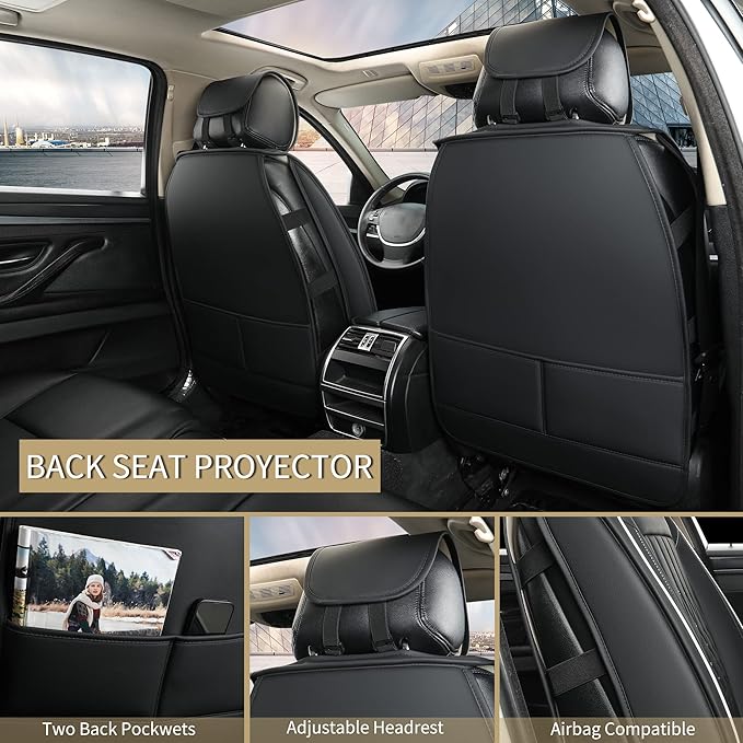 Car Seat Covers 2 PCS Front Seats, Waterproof Napa Leather Automotive Seat Protector for Cars SUV Truck Sedan, Universal Anti-Slip Car Seat Cushion Interior Accessories, Black and White