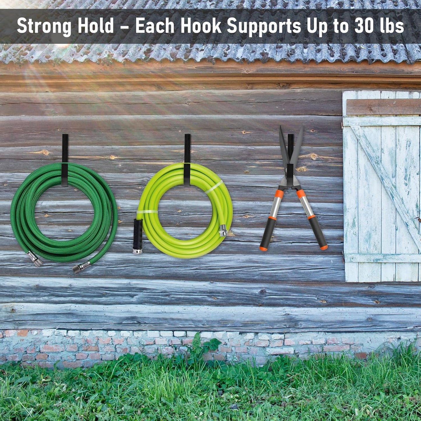 9 Pcs Storage Shed Tool Hooks Heavy Duty ABS Wall Mount Garage Hooks Set with Black J U V Shapes Tool Hangers Accessories for Shed Shelves Racks Ladders Garden Equipment Storage Organizer