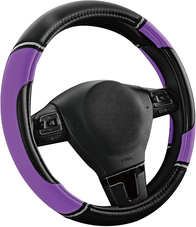 Road Comforts Leather Steering Wheel Cover - Made with PVC Leather - Anti-Slip, Universal Fit 14 1/2 inches to 15 inches - Purple