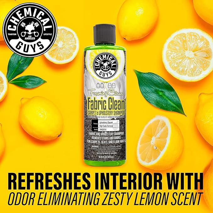 Chemical Guys Foaming Citrus Fabric Clean Carpet and Upholstery Cleaner - For Car Carpets, Seats, and Floor Mats, Safe for Cars, Home, Office, and More, Citrus Scent - 16 oz