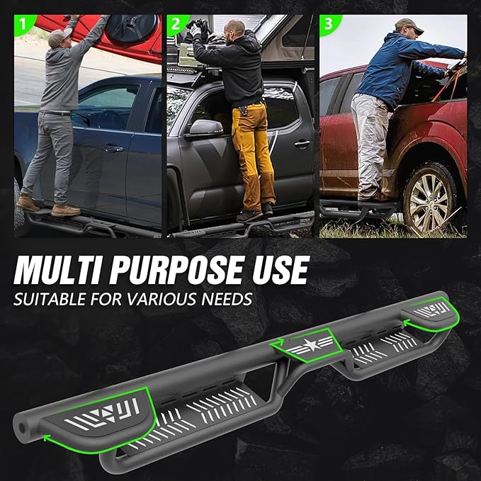 Three Raised Steps Quad Cab Running Boards Compatible with 2009-2018 Dodge Ram 1500 (Included 2019-2024 1500 Classic), 2010-2024 Ram 2500 3500 Double/Extended Cab Side Steps Rails Nerf Bar