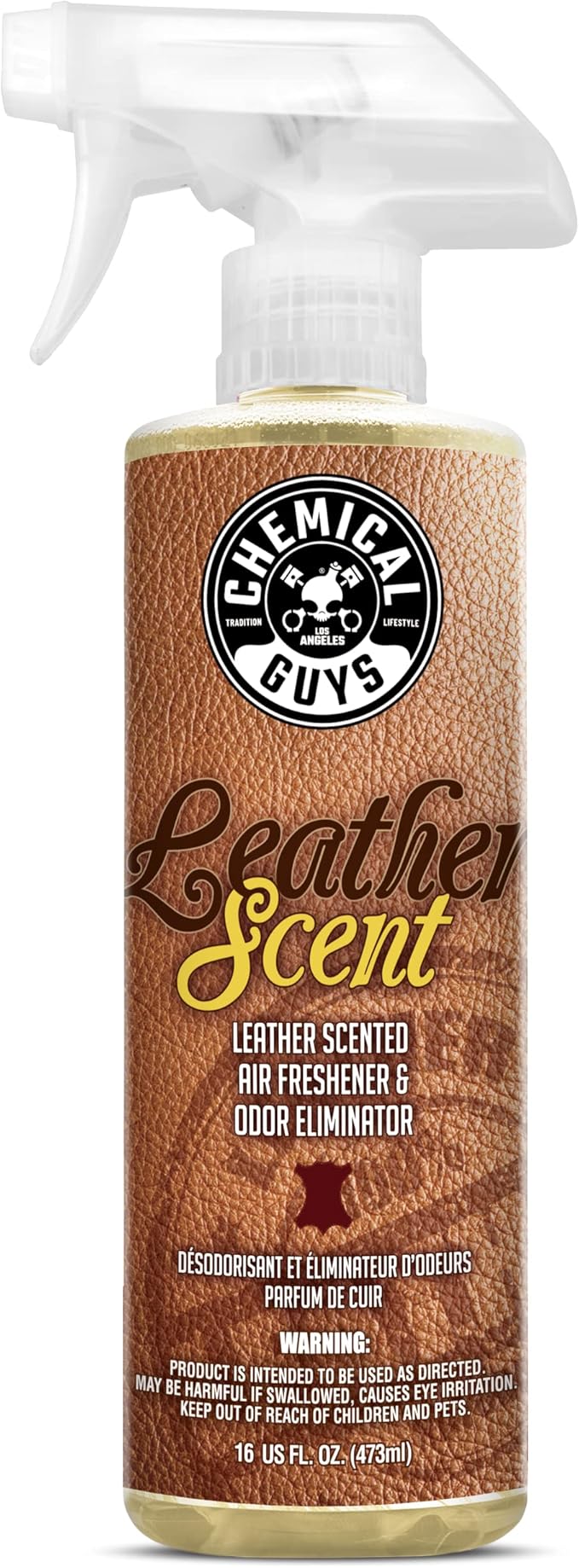 Chemical Guys Leather Scent Premium Air Freshener & Odor Eliminator – Interior Spray with Rich Leather Aroma – Eliminates Odors and Refreshes Cars, Trucks, SUVs and RVs for a Like New Scent, 16 oz