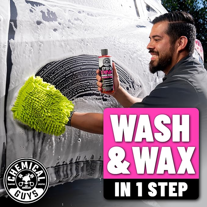 Chemical Guys Mr. Pink Foam Party Wash & Wax – 128 oz Tangerine Scent High Foaming Car Wash Soap for Foam Cannons and Buckets – Safe on Paint, Clear Coat, Cars, Trucks, SUVs, and RVs