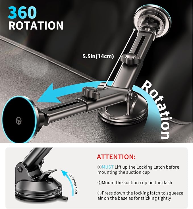 for MagSafe Car Mount Charger Dash/Windshield/Vent Wireless Car Charger with [LED Light], Strong Magnetic Phone Holder for Car for iPhone 17 16 15 14 13 12 Series, Fit MagSafe Accessories