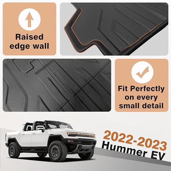 TripleAliners Truck Bed Mat Compatible with 2022 2023 2024 2025 GMC Hummer EV Pickup Accessories Vehicle Perfectly Flush All Weather Protection TPE Heavy Duty Pickup Car Bed Cargo Mat