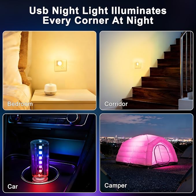 7 Color RGB Car USB Night Light, Touch Dimmable LED Filament Lamp - Color Changing Vintage Glass Bottle Light for Car Interior, Bedroom, Camping Decor
