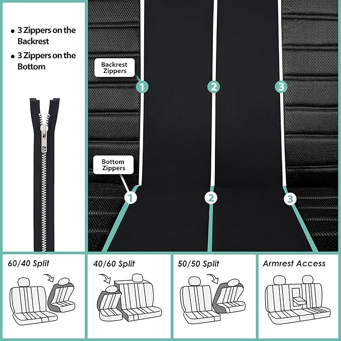 FH Group Automotive Car Seat Covers Full Set Premium 3D Air Mesh Front Seat Covers, Airbag Compatible & Split Bench Cover Universal Fit Interior Accessories for Cars Trucks and SUVs - Black