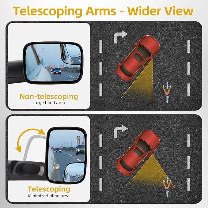 DWVO Towing Mirror fit 1994 1995 1996 1997 1998 1999 2000 2001 Dodge Ram 1500, 94-02 Dodge Ram 2500 3500, Manual Folding Flip Up Tow Mirror Pair Set