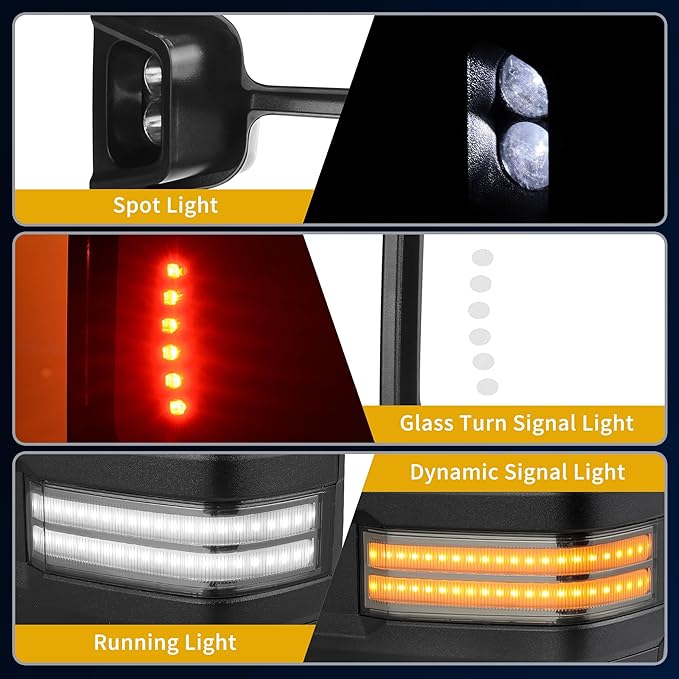 DWVO Towing Mirrors Compatible with 07-14 Silverado Sierra 1500 2500 3500 HD/Avalanche/Suburban, Turn Signal Light Running Lights Power Heated Manually Folding Switchback