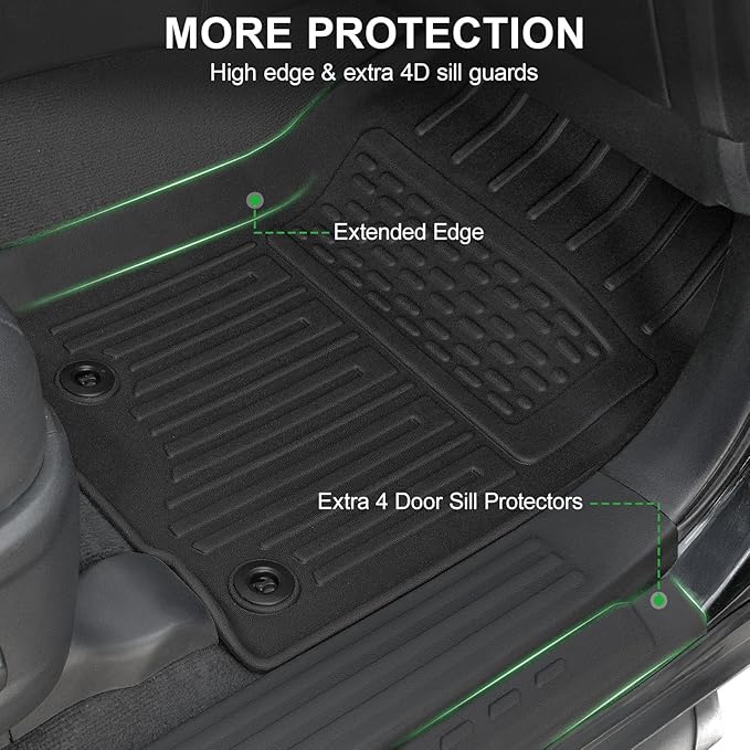 Floor Mats Fit for Toyota 4Runner 2013-2024 (5 Seats & 7 Seats), TPE All Weather Protection Floor Liners Including Front & 2nd Row & Door Sill Guards for 4 Runner Car Mat Accessories
