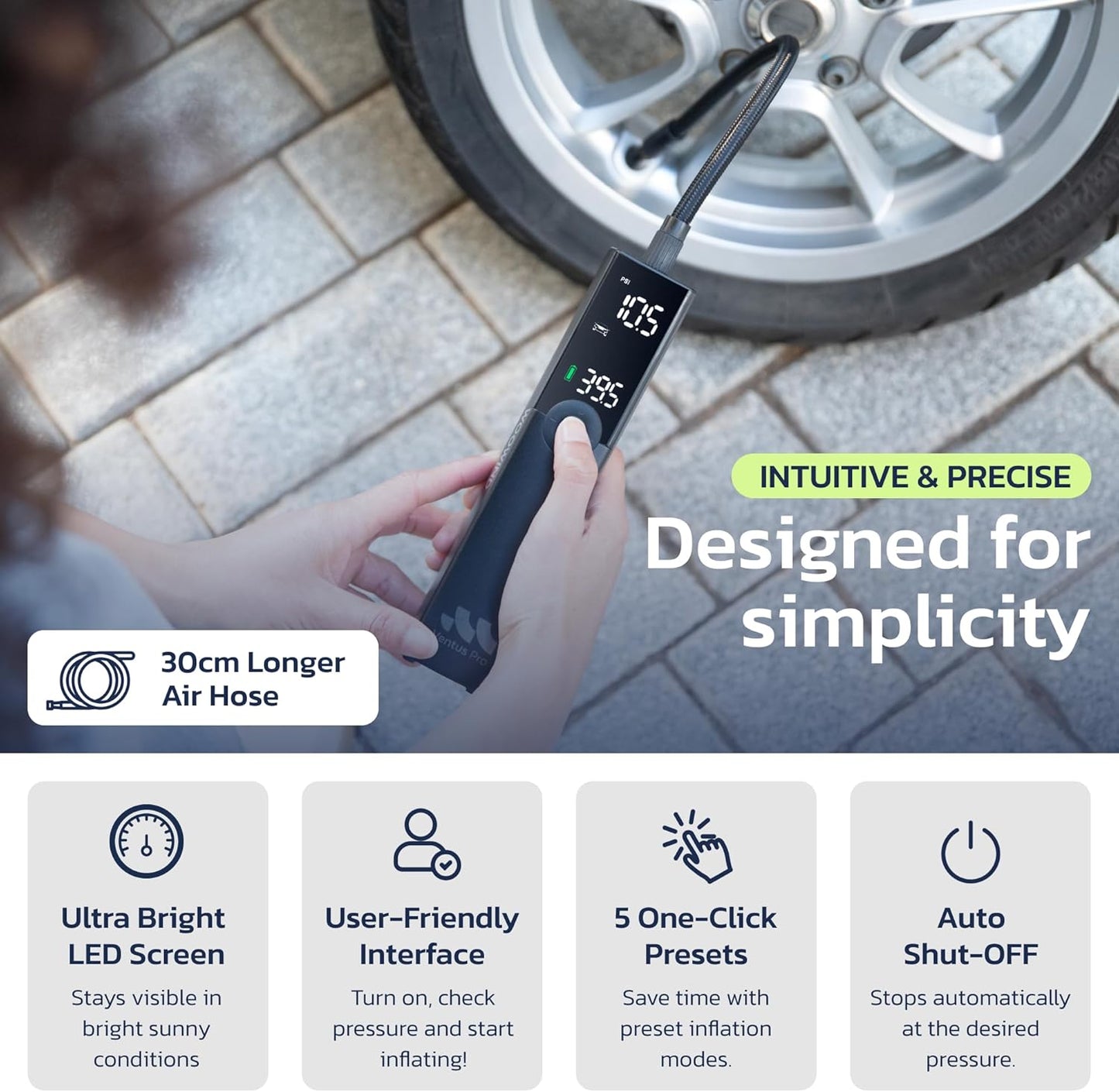 Tire Inflator Portable Air Compressor for Car, Bike, Motorcycle, SUV, Offroad & Truck - Fast Car Pump, 150 PSI, Cordless 12V DC, LED Display Emergency Light Woowind (Ventus pro + Tire sealant)