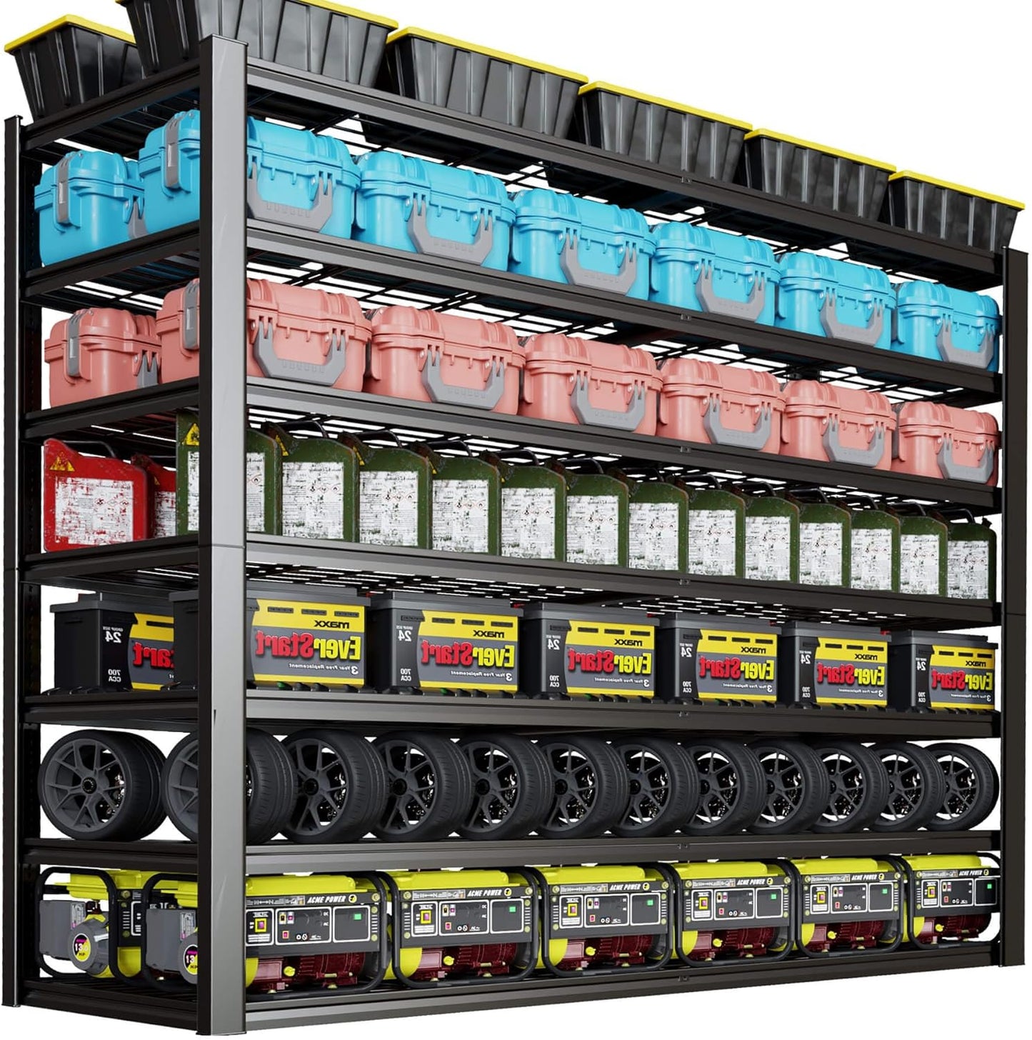 7 Tier Garage Shelving Heavy Duty,65" W Garage Shelves, 65" W x 96" H x 24" D Adjustable Storage Shelving Unit, Commercial Metal Shelves for Warehouse, Basement