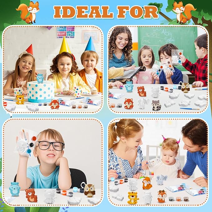 Simgoing 20 Set Dinosaur Unicorn Mermaid Donut Jungle Animal DIY Painting Kit Pumpkin Snowman Ceramic Paint Your Own Figurines Unpainted Plaster Craft for Party Favor(Jungle Animals)