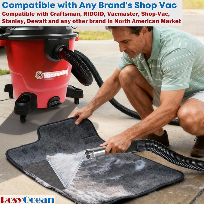 Universal Compatible with All Shop Vacs Extractor Attachment with 2-1/2" & 1-7/8" & 1-1/4" Three Adapters Auto Detailing Vacuum Head Extraction Accessory for Upholstery & Carpet Cleaning