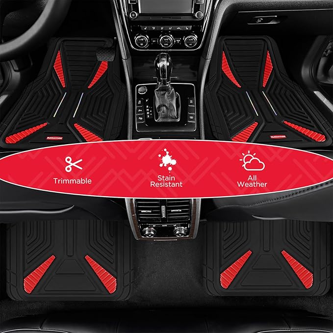 Rubbermaid Car Mat Full Set, Universal Trim-to-Fit Heavy-Duty Car Floor Mats – 4-Piece Set for All Weather Protection – Durable Rubber Mat for Cars, Trucks, SUVs & Vans-Red
