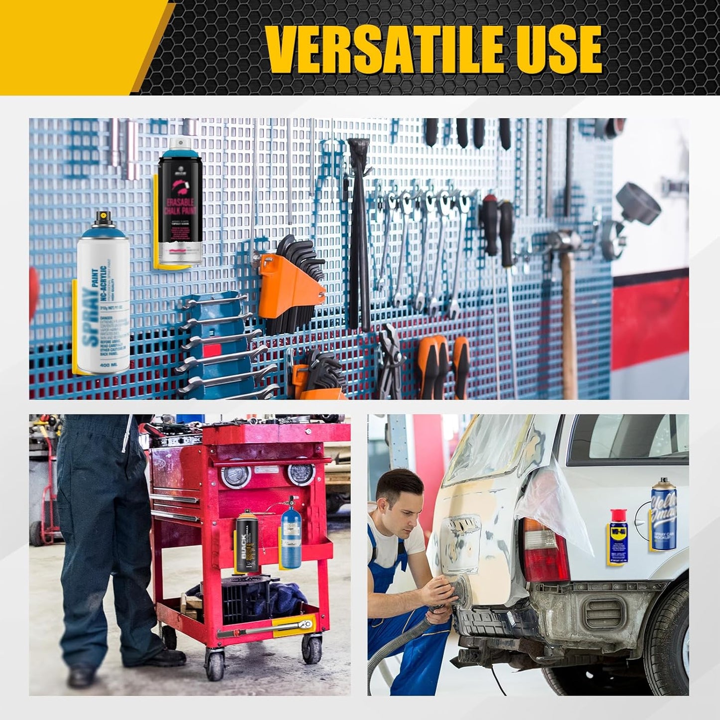 4 Pcs Magnetic Aerosol Spray Can Holder,Powerful Magnet Toolbox Bottle Holder, Spray Can Wall Mount Organizer Paint Can Bottle Rack for Garage,Toolbox, Workspace