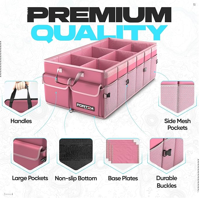 FORTEM Car Trunk Organizer, Collapsible Multi Compartment SUV Organizer, Foldable Storage for Car Accessories for Women Men, 600D Oxford, Non Slip Bottom, Securing Straps, Soft Cover (85L)