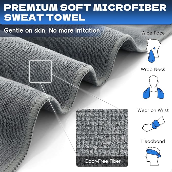 Microfiber Gym Towels for Showering Working Out Quick Dry Negative ions Large Middle Small Sizes Lightweight Gym Towel for Men Women Tennis Sports Towels for Body Hot Yoga Fitness Essentials