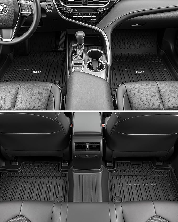 3W Floor Mats & Cargo Liner for Toyota Camry 2025 2026, TPE All Weather Custom Fit Camry(Hybrid/LE/SE/XLE/XSE), 1st & 2nd Row and Trunk Mat, Black
