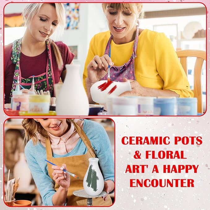 Singhoow 4 Set Paint Your Own Porcelain Paint Vase Art Project White Ceramic Painting Kit for Adults Porcelain Vase Decorating Kit with Christmas Holiday Supplies DIY(Stylish)