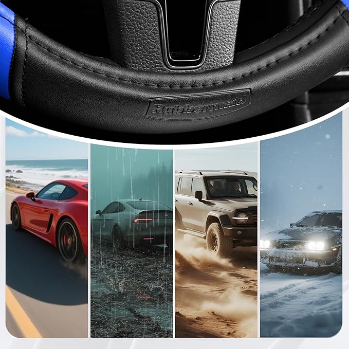 Rubbermaid Steering Wheel Cover – Universal Fit 14.5"–15" Steering Wheel Cover, Anti-Slip Grip, Breathable Leather, All-Season Protection, Interior Upgrade for Cars, Trucks, SUVs - Blue