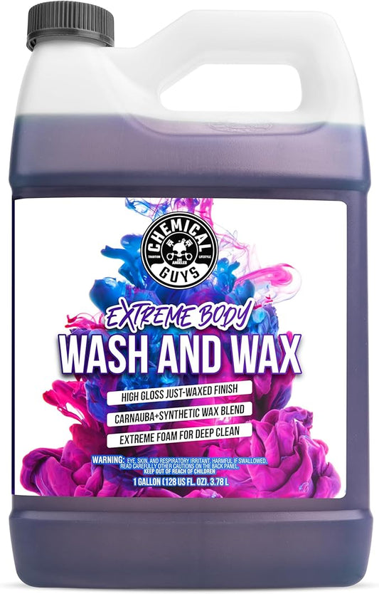 Chemical Guys Extreme Bodywash & Wax Foaming Car Wash Soap - Works with Foam Cannons, Foam Guns, or Bucket Washes for Cars, Trucks, Motorcycles, RVs, and More, Grape Scent - 128 oz (1 Gallon)