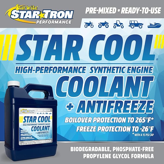 Star Tron Star-Cool Premium Synthetic PG Engine Coolant + Antifreeze - Propylene Glycol for Engines, Motorcycles, Snowmobiles & Marine - 1 GAL (033200)