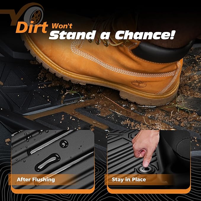 Floor Mats for Toyota Tundra (Only for CrewMax Cab 2014-2021), Custom Fit Front & Rear Row TPE All-Weather Car Liners for Trucks