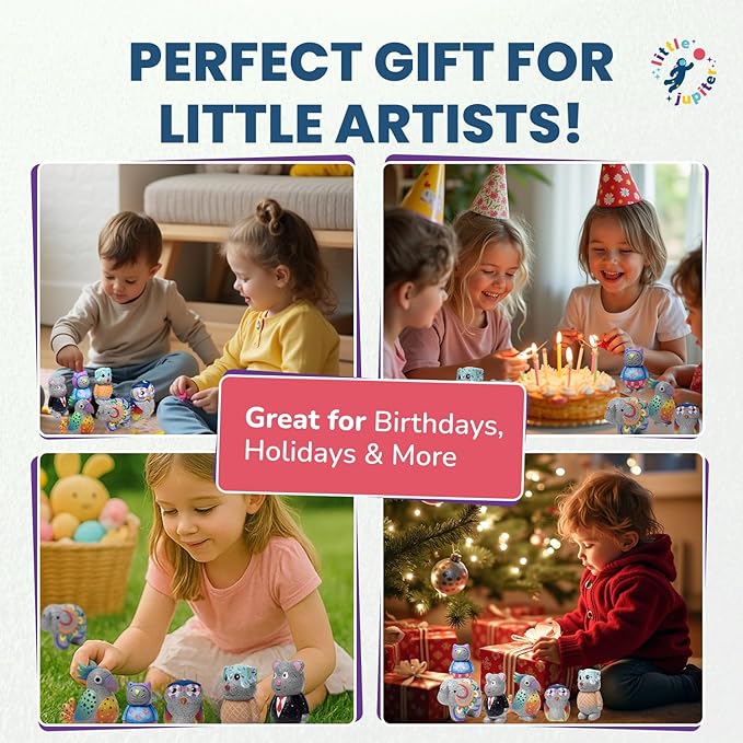 Rock Buddies - DIY Resin Shaped Stone Like Material Animal Figures - Ideal Arts and Crafts for Kids 3-12 Yrs old - Complete Kids Painting Crafts with 6 Projects, Paint, & Brush - Children's Activities