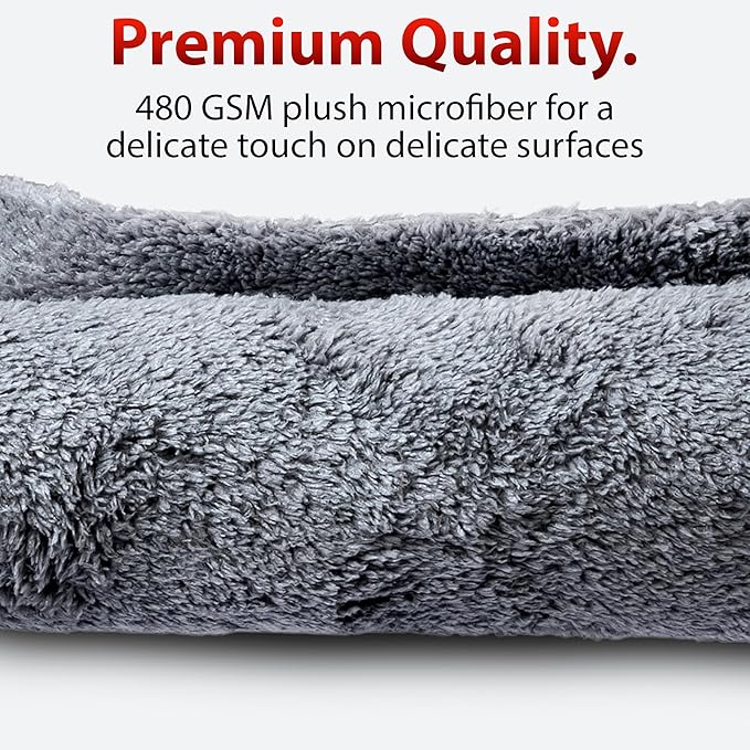Adam's Borderless Grey Microfiber Towel (6pk) - Premium Ultra Soft Car Detailng Towel Cloths, 480gsm - Safe for Car Wash, Home Cleaning & Pet Drying Cloths (16 Inch x 16 Inch)