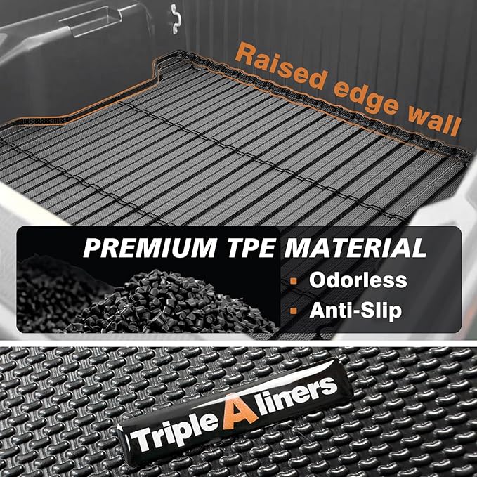 TripleAliners Truck Bed Mat Compatible with 2024 2025 2026 Toyota Tacoma Accessories 5FT Vehicle Perfectly Flush All Weather Protection TPE Heavy Duty Pickup Car Bed Cargo Mat