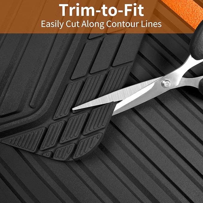 CAR PASS Heavy Duty Rubber Car Mats Metallic, Aluminum Film All Weather Floor Mats Waterproof Universal Trim to Fit SUVs Sedans Vans 4 Piece Anodized Deep Dish Two-Tone Sporty Black Orange Chrome