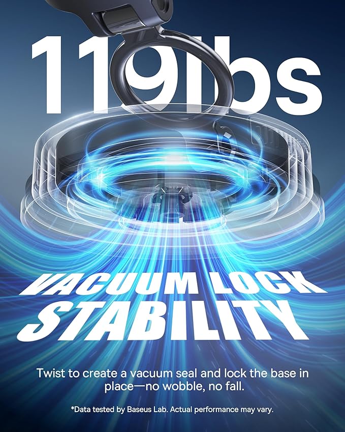 Baseus for Magsafe Car Mount, Vacuum 119LBS Magnetic Suction Cup Phone Holder for Car, 720° Adjustable Foldable Cell Phone Holder with Reusable Washable Gel for Car & for iPhone 17 16 15 14 13 Pro Max