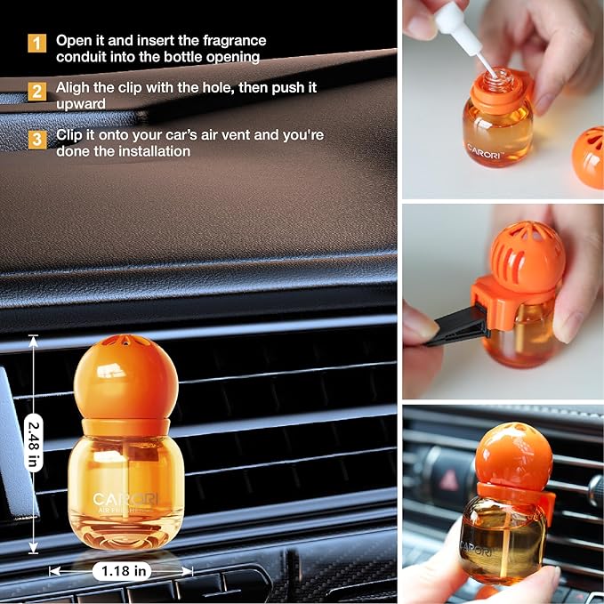 Car Air Freshener Vent Clip, Car Fresheners Long Lasting Scent (13ml x 2 Pack), Up to 180 Days, Air Freshener Deodorizer Odor Eliminator for Auto - Orange Perfume