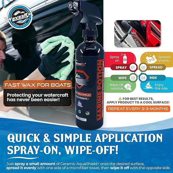 WavesRx High-Performance Ceramic Spray Coating for Boats & Jet Skis (AquaShield+) | Marine Grade SiO2 Sealant Protects from Salt, Contaminants & UV Damage | Fast Wax Silicon Dioxide Hydrophobic Polish